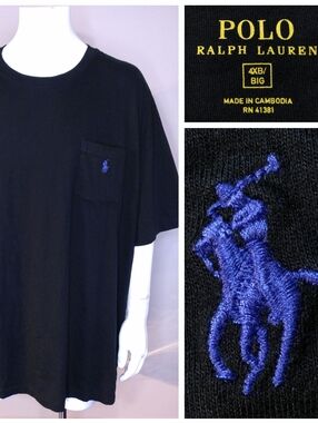 POLO RALPH LAUREN T Shirt 4XB Black BLUE PONY 4XL BIG & TALL Crew Neck XXXXL RL